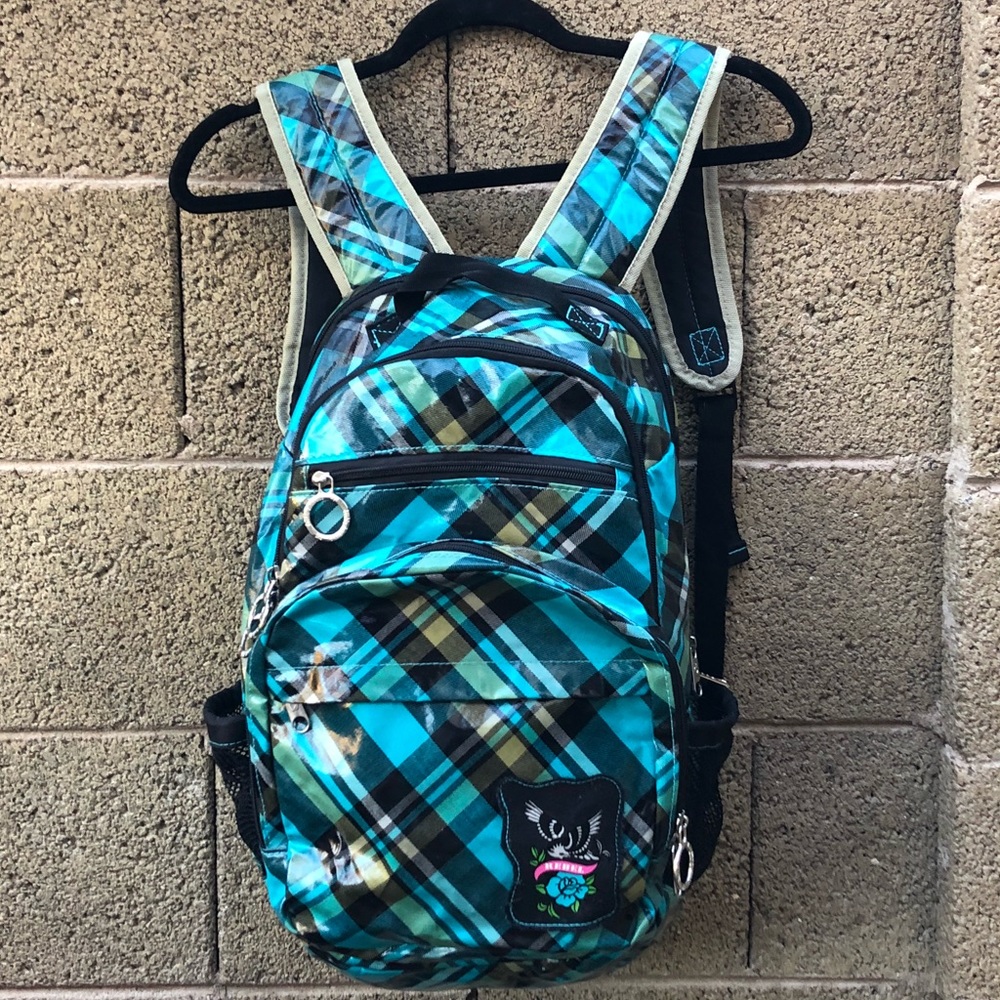 Blue plaid large backpack